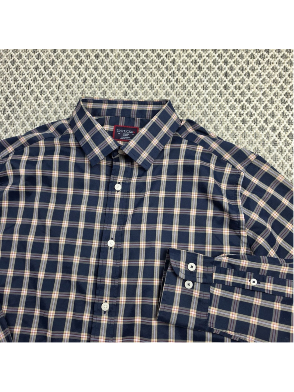 UNTUCKit Dorn Plaid Button Up Shirt Men’s Large Slim Fit Navy Performance